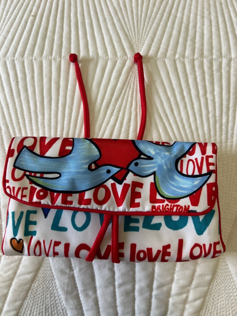 Brighton Red, Blue & Teal 'LOVE' Dove Drawstring Pouch
